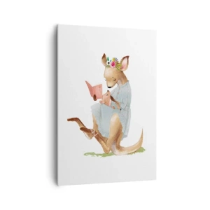 Bild auf Leinwand - Leinwandbild - Kanga liest mit einem Baby ein Buch - 70x100cm - Lies mir vor Mama - Moderne Wanddekoration für Wohnzimmer und Schlafzimmer ARTTOR