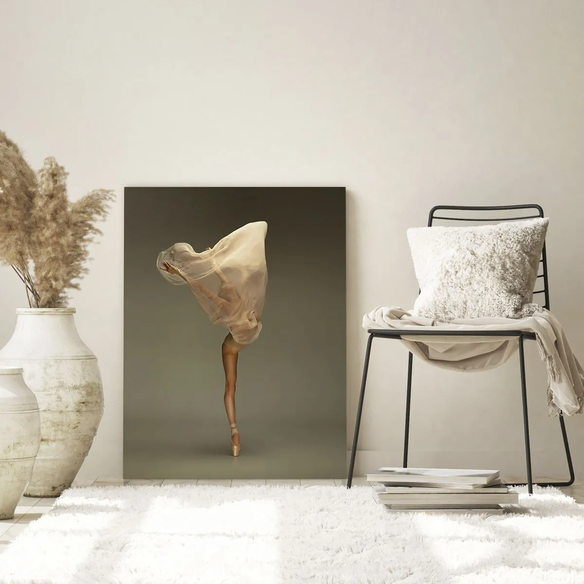 Glasbild - Bild auf glas - Eine Tänzerin schwebt mit Stoff in der Luft - 80x120cm - Es wird bald auffliegen - Moderne Wanddekoration für Wohnzimmer und Schlafzimmer ARTTOR