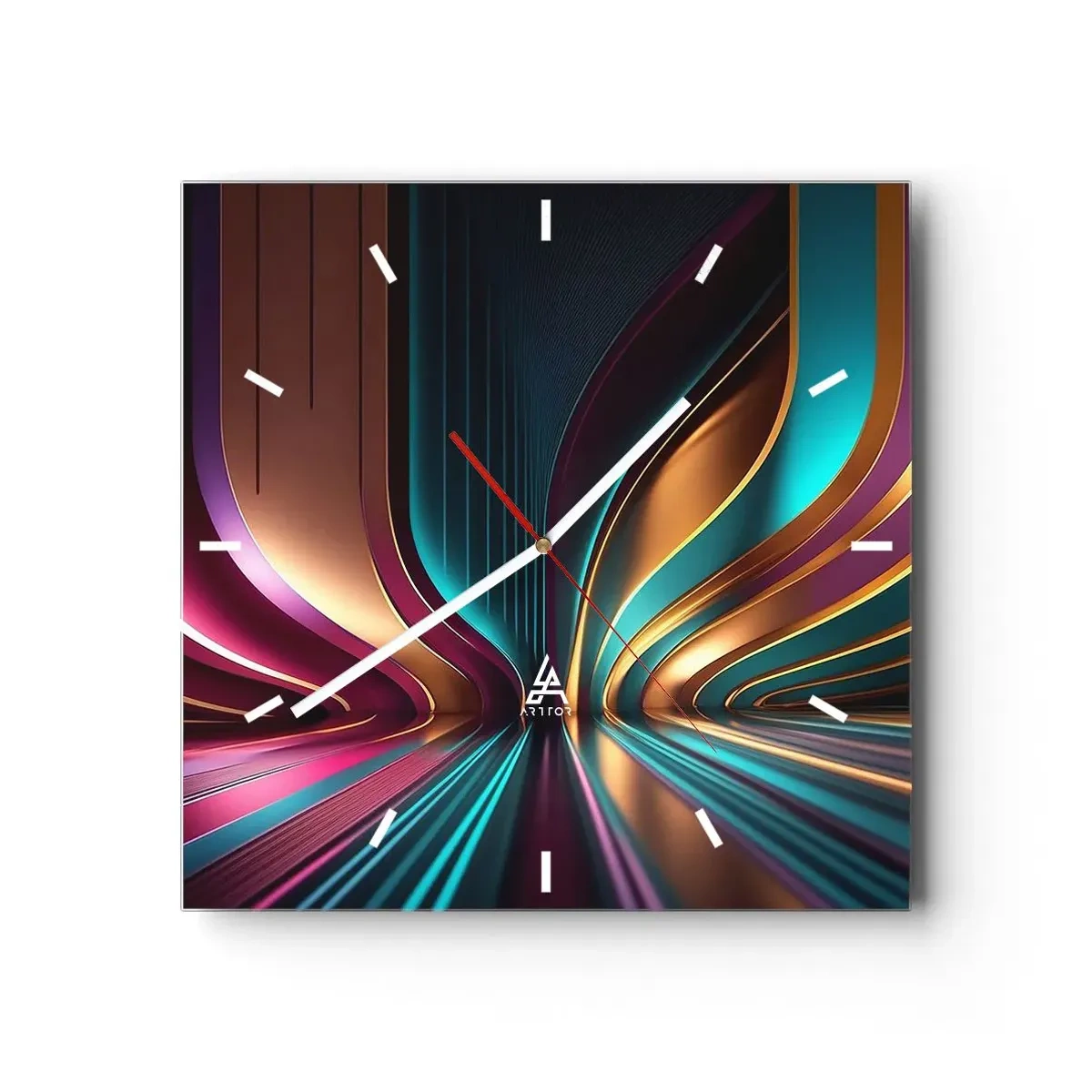 Wanduhr - Glasuhr - Futuristische Abstraktion mit intensiven Farben und Kurven - 30x30cm - Architektur des Lichts - Moderne Wanddekoration für Wohnzimmer und Schlafzimmer ARTTOR