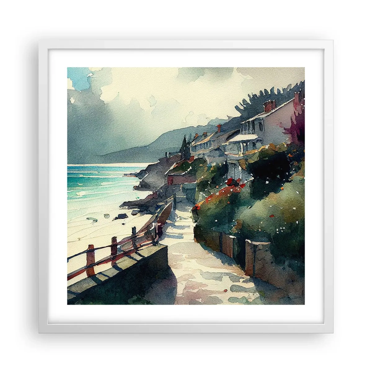 Poster in einem weißen Rahmen - Mittelmeerstadt - 50x50 cm