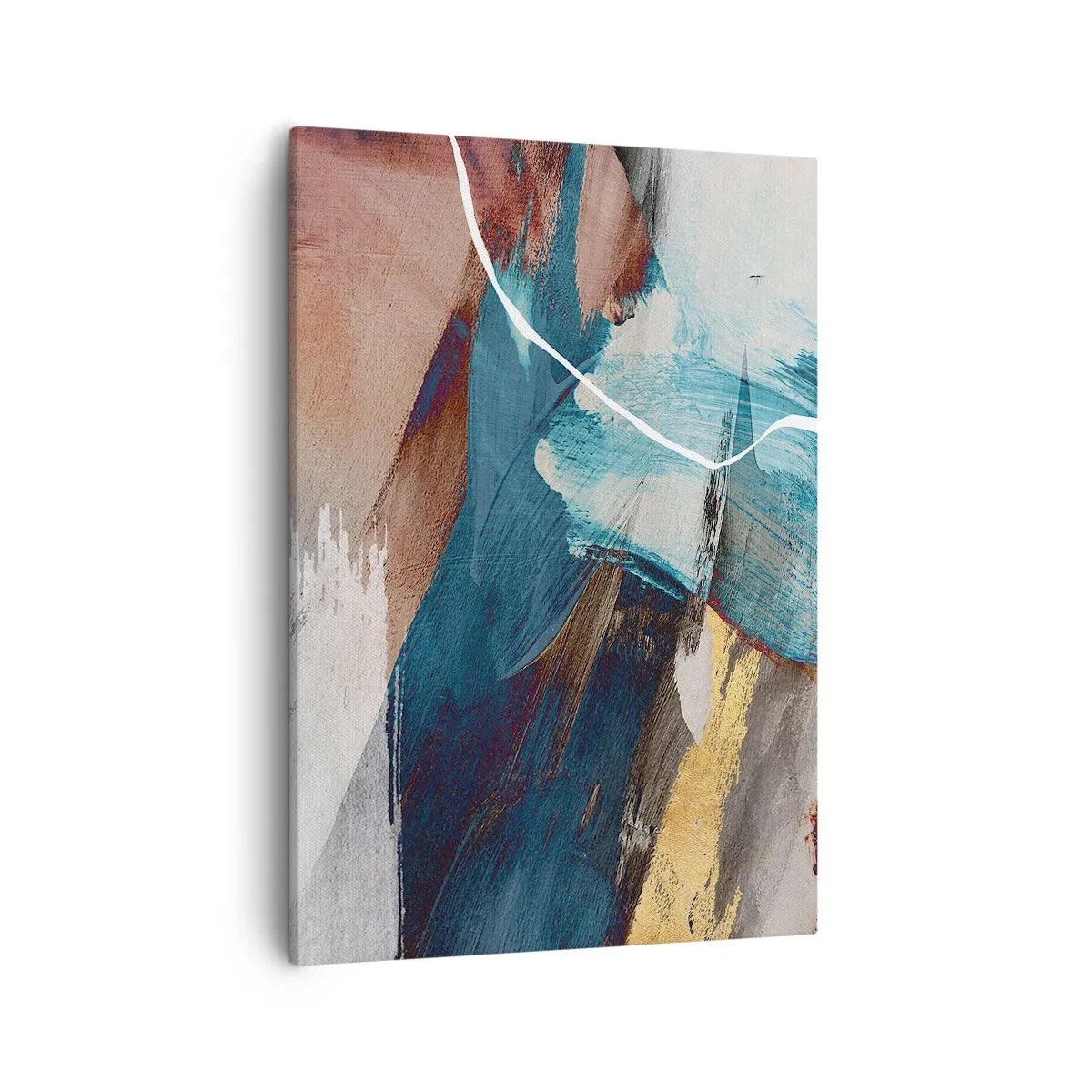Bild auf Leinwand - Leinwandbild - Abstrakte Pinselstriche in Blau- und Goldtönen - 50x70cm - Großzügig und mit Energie - Moderne Wanddekoration für Wohnzimmer und Schlafzimmer ARTTOR