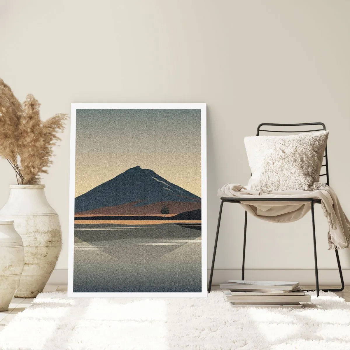 Poster - Eine minimalistische Berglandschaft mit einer Spiegelung in einem See - 50x70cm - Spiegelreflexion - Moderne Wanddekoration für Wohnzimmer und Schlafzimmer ARTTOR