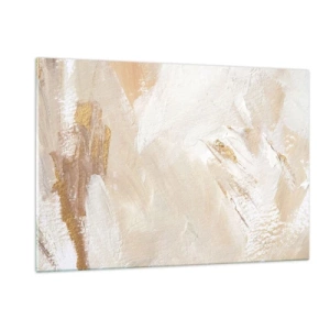 Glasbild - Bild auf glas - Beige und weiße Abstraktion mit goldenen Akzenten - 120x80cm - Pastellkomposition - Moderne Wanddekoration für Wohnzimmer und Schlafzimmer ARTTOR