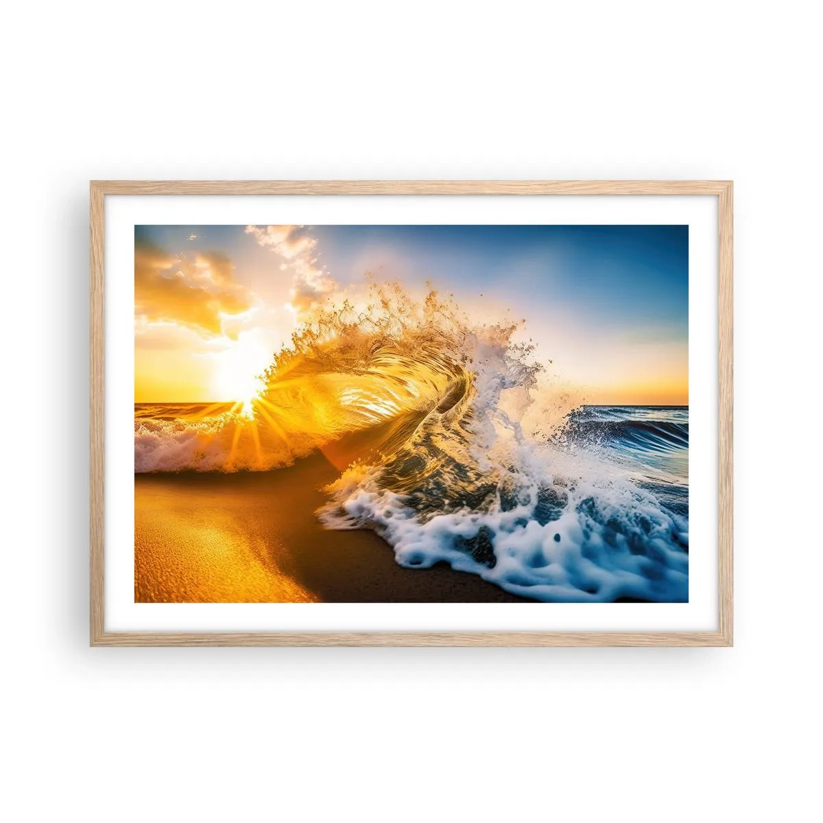 Poster in einem Rahmen aus heller Eiche - Spaß im Sand - 70x50 cm