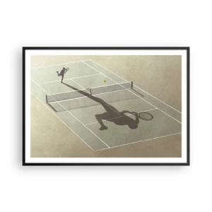 Poster in einem schwarzem Rahmen - Der Schatten eines Tennisspielers auf dem Platz während eines Tennisspiels - 100x70cm - Überwinde dich selbst - Moderne Wanddekoration für Wohnzimmer und Schlafzimmer ARTTOR