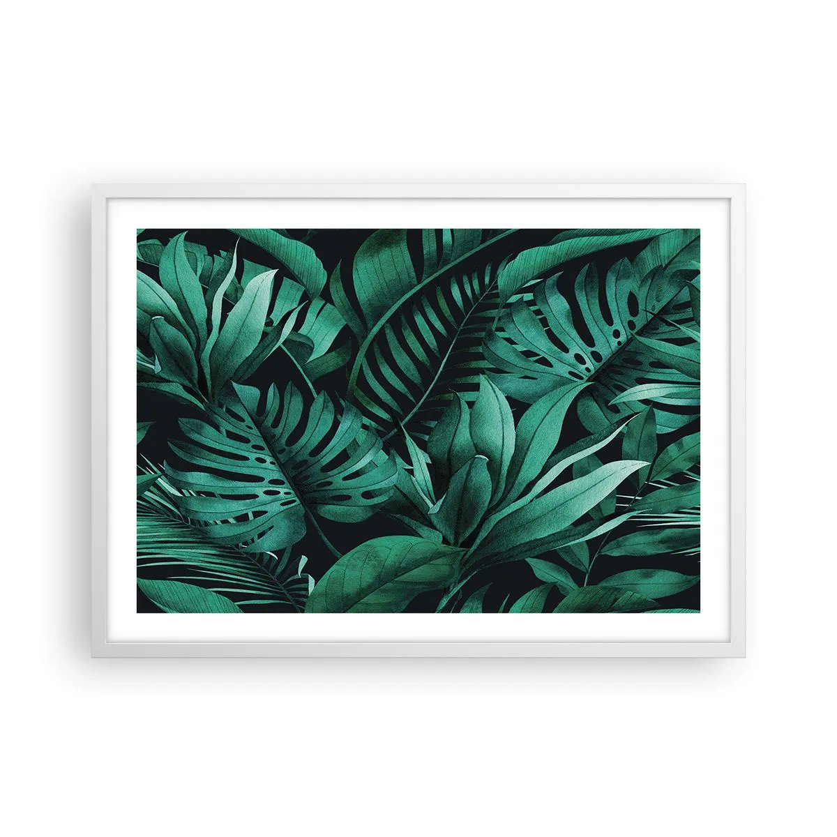 Poster in einem weißen Rahmen - Die Tiefe des tropischen Grüns - 70x50 cm