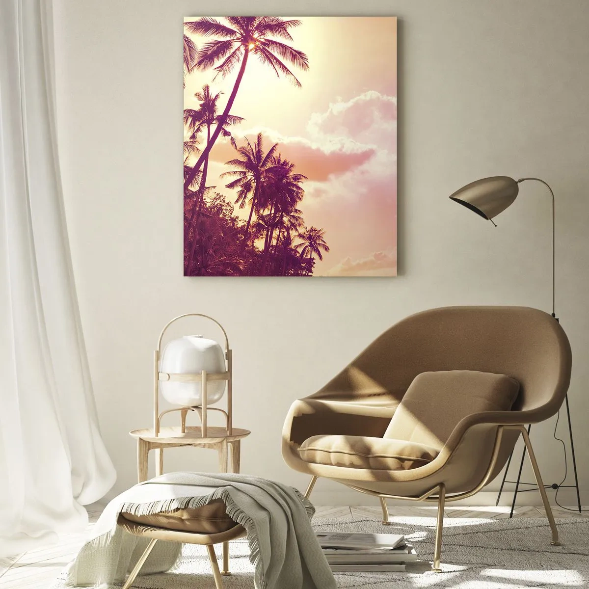 Glasbild - Bild auf glas - Palmen, beleuchtet von der untergehenden Sonne in einem tropischen Himmel - 70x100cm - Du musst auswählen - Moderne Wanddekoration für Wohnzimmer und Schlafzimmer ARTTOR