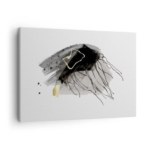 Bild auf Leinwand - Leinwandbild - Eine abstrakte Komposition mit Akzenten in Schwarz und Gold. - 70x50cm - In Schwarz und Gold - Moderne Wanddekoration für Wohnzimmer und Schlafzimmer ARTTOR