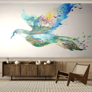 Fototapete Standard Eco - Auf den Flügeln der Natur - Abstraktion, Vogel, Sommerlandschaft - 150x105 cm
