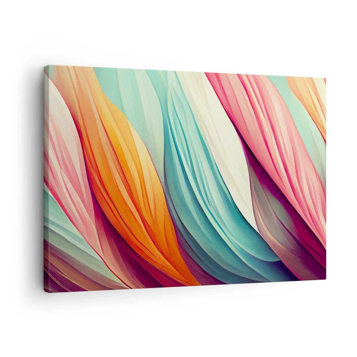 Bild auf Leinwand - Leinwandbild - Abstrakte Linien in Pastell- und leuchtenden Farben - 70x50cm - Regenbogengewebe - Moderne Wanddekoration für Wohnzimmer und Schlafzimmer ARTTOR