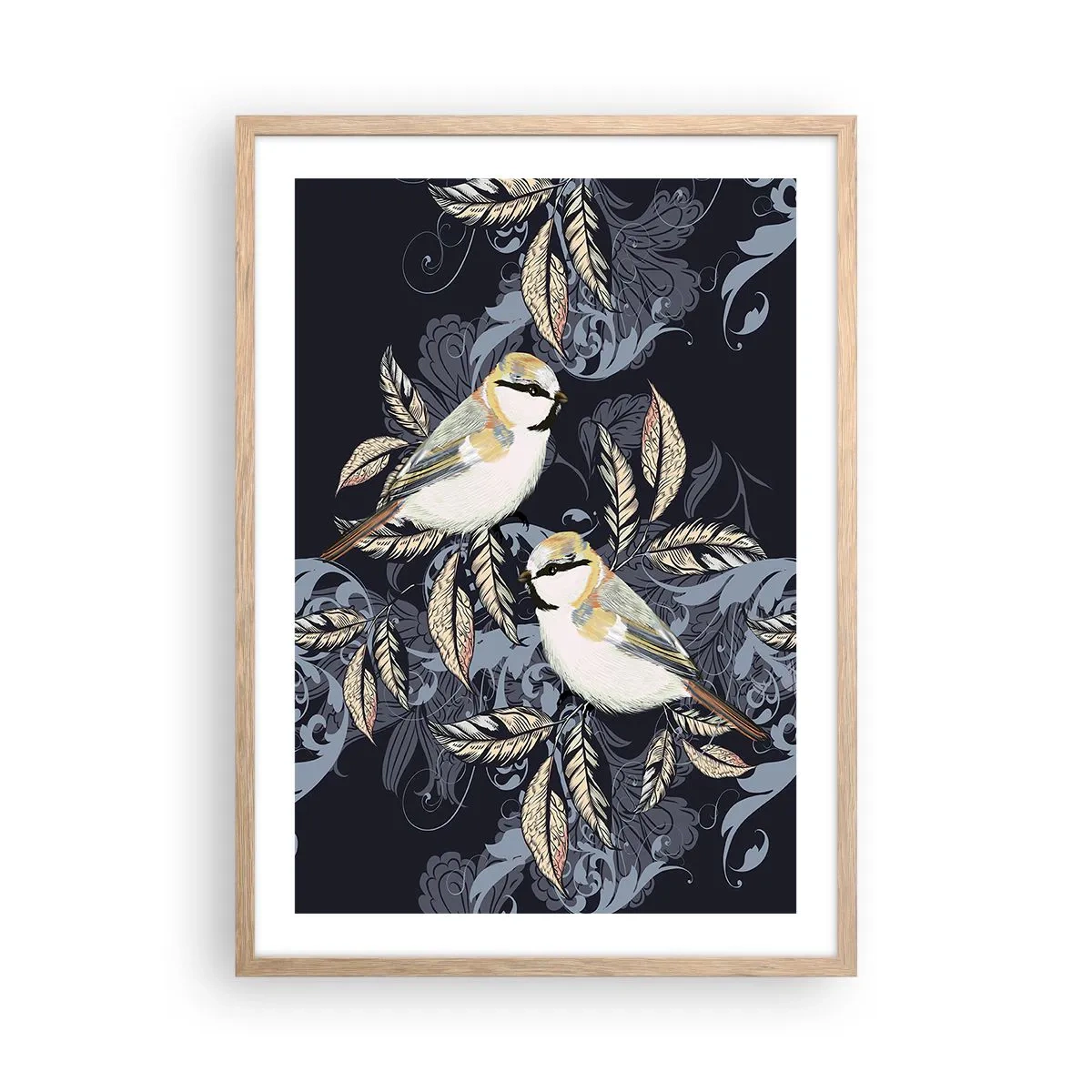 Poster in einem Rahmen aus heller Eiche - Gelb-blauer Triller - 50x70 cm