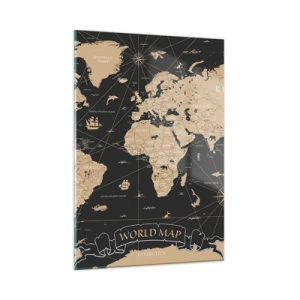 Glasbild - Bild auf glas - Stilisierte Weltkarte in Beige- und Schwarztönen - 50x70cm - Die Grenzen meiner Welt - Moderne Wanddekoration für Wohnzimmer und Schlafzimmer ARTTOR