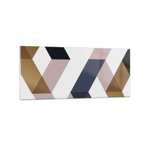 Glasbild - Bild auf glas - Geometrische Muster in Gold- und Marineblautönen - 120x50cm - Ebenen und Winkel - Moderne Wanddekoration für Wohnzimmer und Schlafzimmer ARTTOR