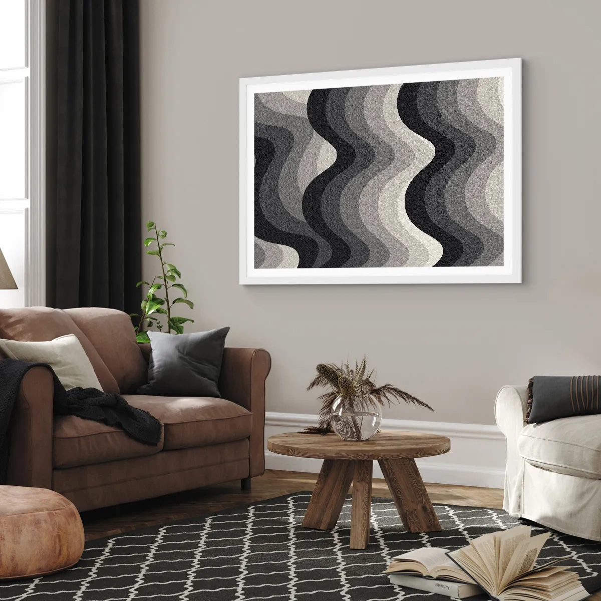 Poster in einem weißen Rahmen - Eine Welle nach der anderen - 100x70 cm