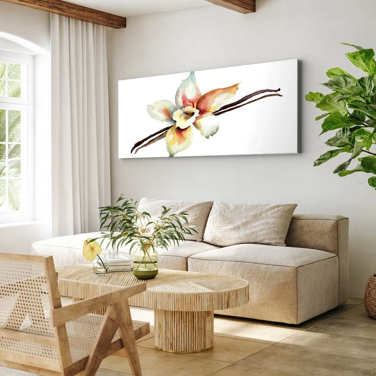 Bild auf Leinwand - Leinwandbild - Aquarell-Blumenillustration in Pastellfarben - 160x50cm - Süße mit Farbe verschüttet - Moderne Wanddekoration für Wohnzimmer und Schlafzimmer ARTTOR