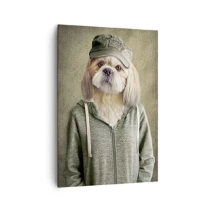 Bild auf Leinwand - Leinwandbild - Stilisierte Porträts eines Löwen, eines Hundes und eines Elefanten in eleganter Kleidung - 70x100cm - ich bevorzuge Gelassenheit - Moderne Wanddekoration für Wohnzimmer und Schlafzimmer ARTTOR