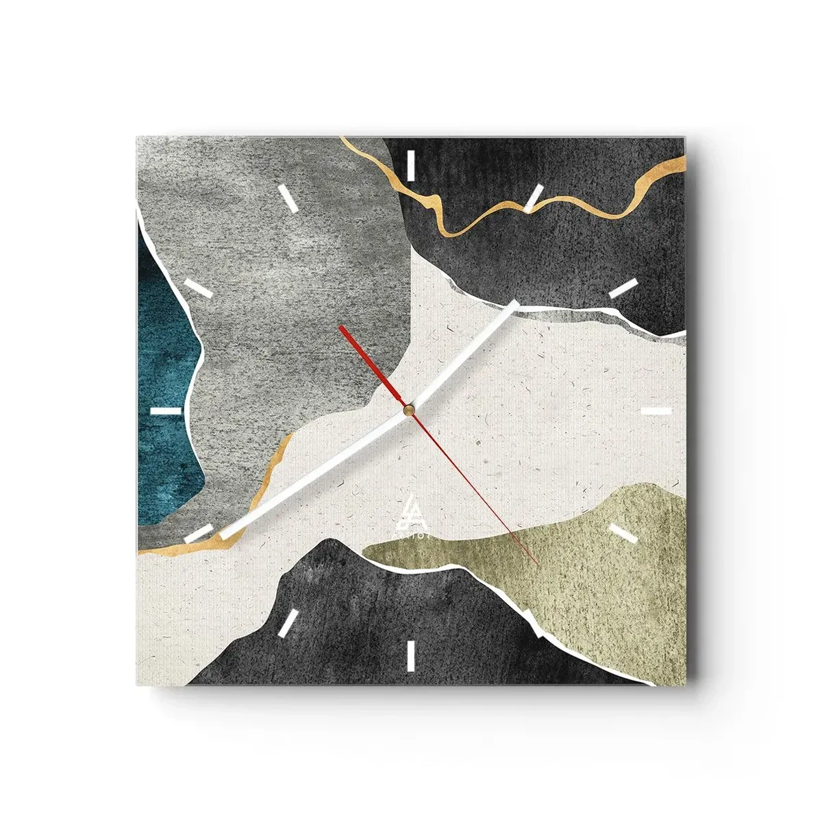 Wanduhr - Glasuhr - Geometrische Formen in Grau-, Grün- und Goldtönen - 30x30cm - Mosaikkomposition mit Goldfaden - Moderne Wanddekoration für Wohnzimmer und Schlafzimmer ARTTOR