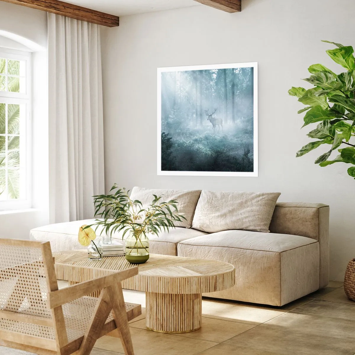 Poster - Morgenvisite auf dem Grundstück - 40x40 cm