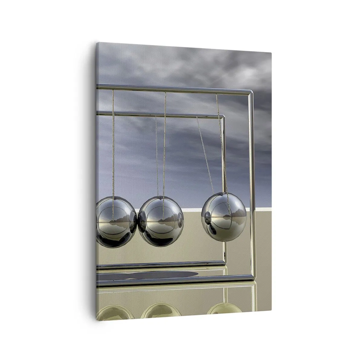 Bild auf Leinwand - Leinwandbild - Newtons Kugeln in minimalistischem Ambiente mit Lichtreflexen - 50x70cm - Die Energie der Welt - Moderne Wanddekoration für Wohnzimmer und Schlafzimmer ARTTOR