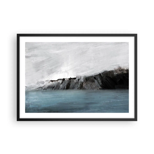 Poster in einem schwarzem Rahmen - Abstrakte Landschaft mit Wasser und felsigem Ufer - 70x50cm - Wasser – Erde: Kampf der Naturelemente - Moderne Wanddekoration für Wohnzimmer und Schlafzimmer ARTTOR