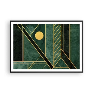 Poster in einem schwarzem Rahmen - Grünes und goldenes geometrisches Design mit elegantem Muster - 100x70cm - Dynamik von Gold und Azurblau - Moderne Wanddekoration für Wohnzimmer und Schlafzimmer ARTTOR