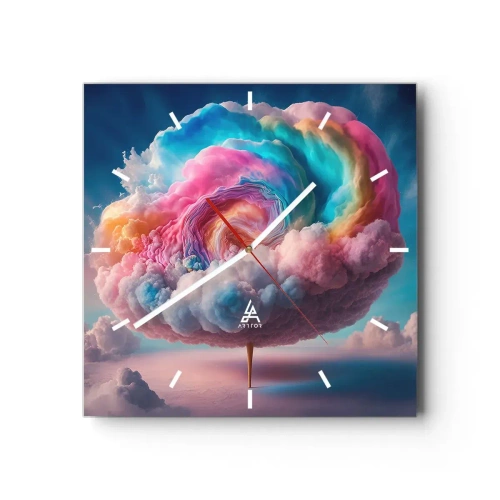 Wanduhr - Glasuhr - Eine spiralförmige Wolke mit Pastellfarben am Himmel - 30x30cm - Traum von einem Vergnügungspark - Moderne Wanddekoration für Wohnzimmer und Schlafzimmer ARTTOR