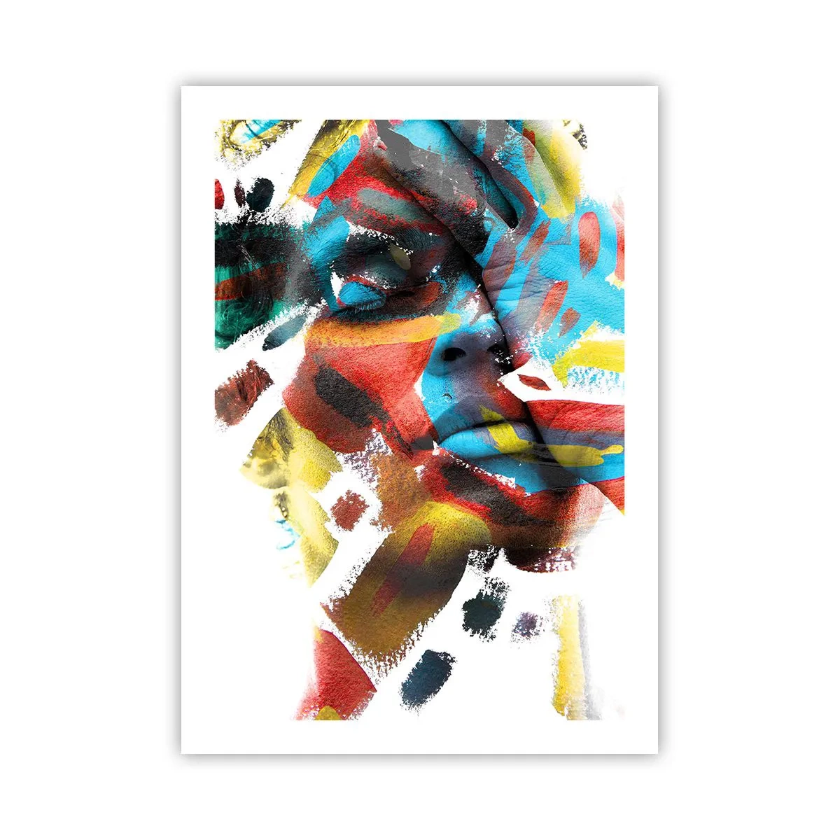 Poster - Künstlerisches Porträt einer Frau in abstrakten Farben - 50x70cm - Eine bunte Persönlichkeit - Moderne Wanddekoration für Wohnzimmer und Schlafzimmer ARTTOR