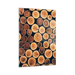 Glasbild - Bild auf glas - Blick auf in einer Reihe angeordnete, geschnittene Baumstämme - 50x70cm - Wie alt sehe ich aus? - Moderne Wanddekoration für Wohnzimmer und Schlafzimmer ARTTOR