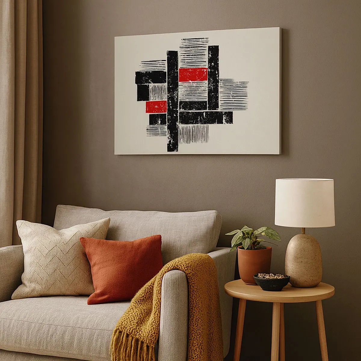 Bild auf Leinwand - Leinwandbild - Abstrakte geometrische Komposition in Schwarz und Rot - 70x50cm - Rot und Schwarz - Moderne Wanddekoration für Wohnzimmer und Schlafzimmer ARTTOR