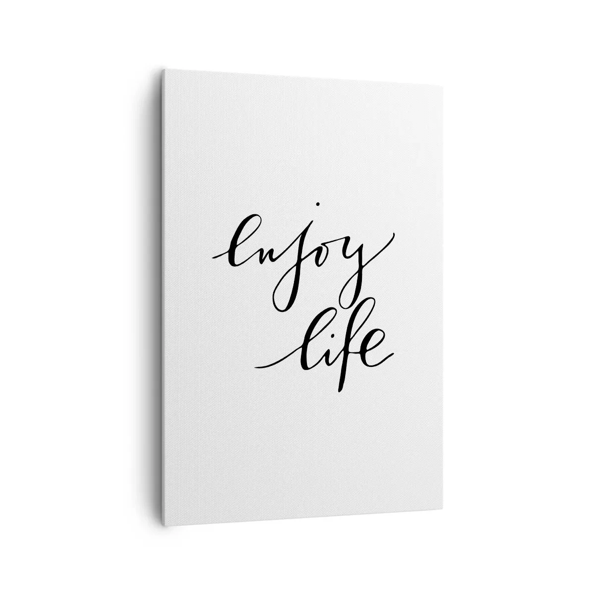 Bild auf Leinwand - Leinwandbild - Das Zitat „Genieße das Leben“ in schwarzer Kalligrafie auf weißem Hintergrund - 70x100cm - Nichts hinzufügen… - Moderne Wanddekoration für Wohnzimmer und Schlafzimmer ARTTOR