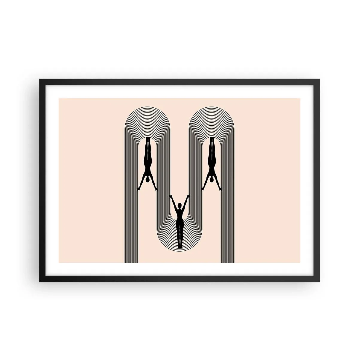 Poster in einem schwarzem Rahmen - Geometrische Silhouetten auf beigem Hintergrund - 70x50cm - Verkehrt herum - Moderne Wanddekoration für Wohnzimmer und Schlafzimmer ARTTOR