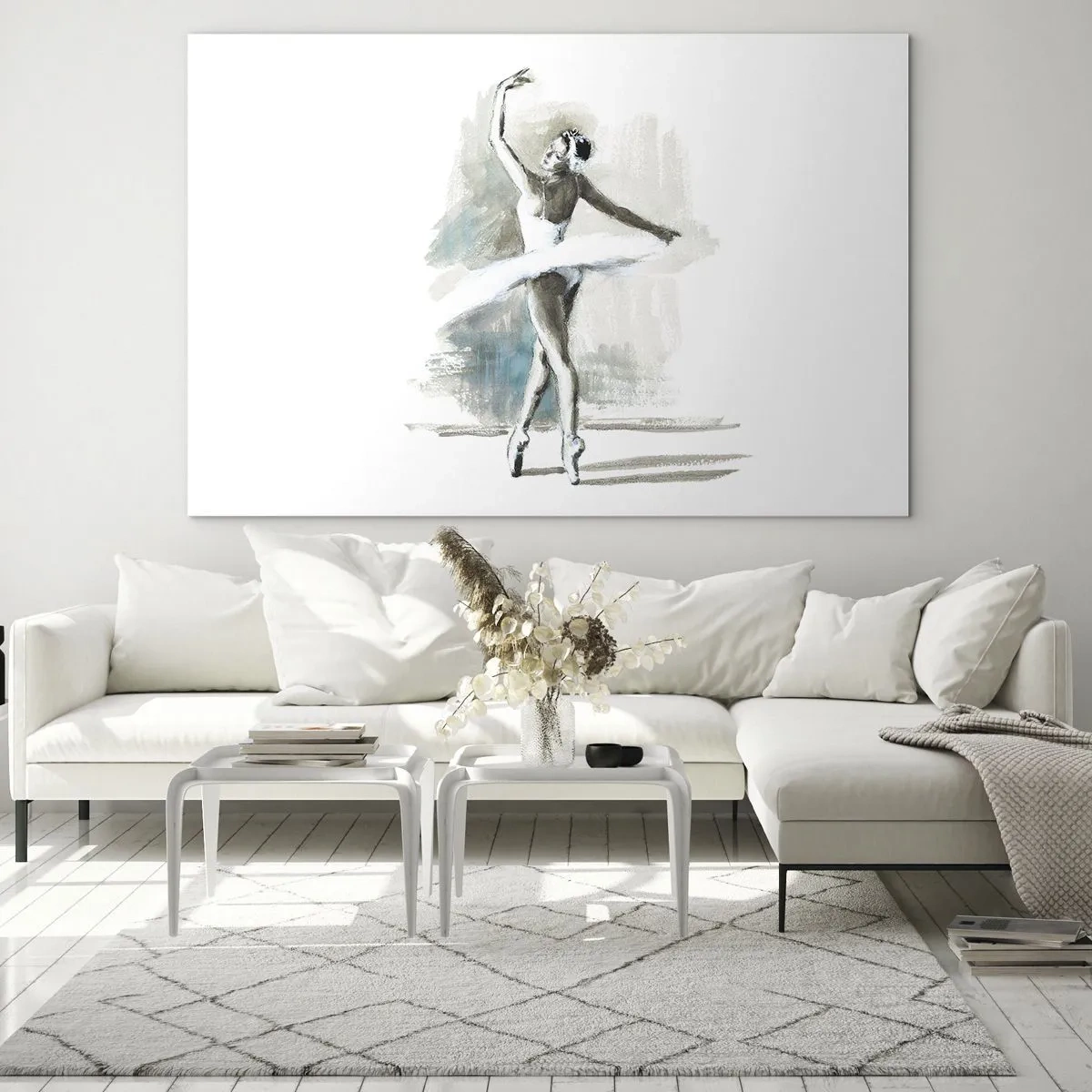 Glasbild - Bild auf glas - Eine Ballerina in einer klassischen Tanzpose - 70x50cm - In einen Schwan verzaubert - Moderne Wanddekoration für Wohnzimmer und Schlafzimmer ARTTOR