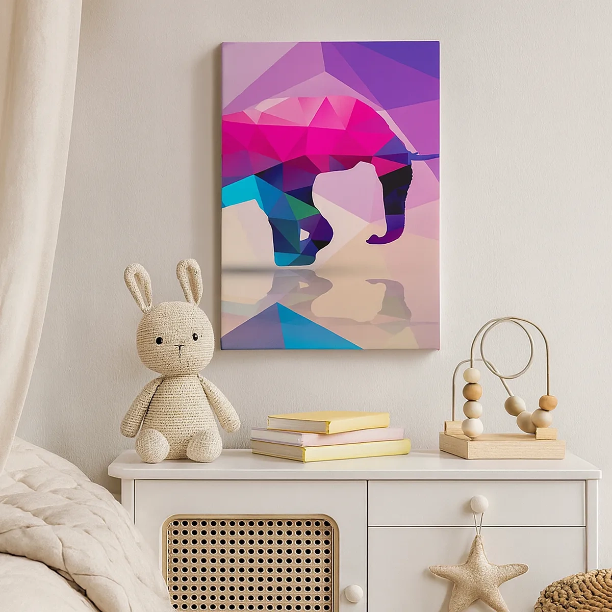 Bild auf Leinwand - Leinwandbild - Geometrische Silhouette eines Elefanten in lebendigen Farben - 50x70cm - Kristalldinosaurier - Moderne Wanddekoration für Wohnzimmer und Schlafzimmer ARTTOR