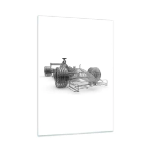 Glasbild - Bild auf glas - Technische Zeichnung eines Rennwagens im 3D-Stil - 50x70cm - Perfektes Design – die Idee von Schwung - Moderne Wanddekoration für Wohnzimmer und Schlafzimmer ARTTOR