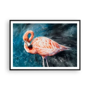 Poster in einem schwarzem Rahmen - Ein rosa Flamingo auf einem aquarellblauen Hintergrund - 100x70cm - Von Natur aus dekorativ - Moderne Wanddekoration für Wohnzimmer und Schlafzimmer ARTTOR