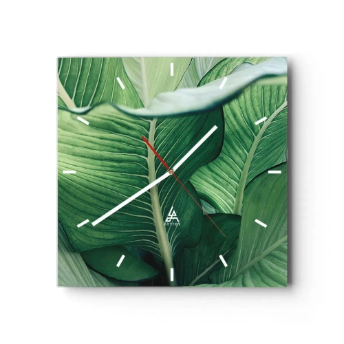 Wanduhr - Glasuhr - Grüne Blätter mit ausdrucksstarken Details und Struktur - 30x30cm - Intensiv grünes Leben - Moderne Wanddekoration für Wohnzimmer und Schlafzimmer ARTTOR
