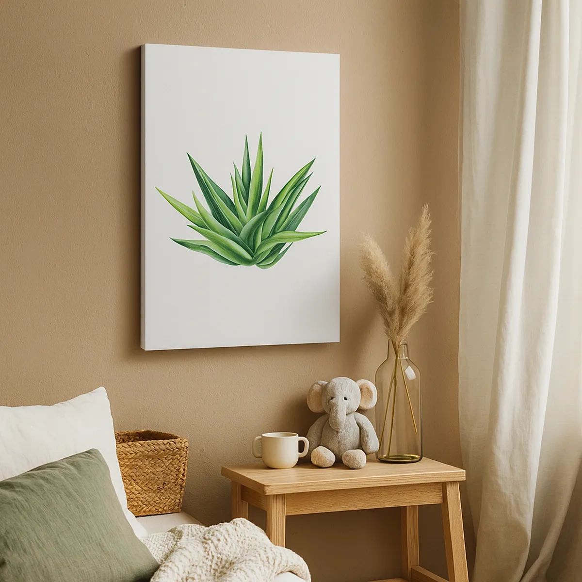 Bild auf Leinwand - Leinwandbild - Eine saftige grüne Pflanze auf weißem Hintergrund - 50x70cm - Grün – Kraft – Leben - Moderne Wanddekoration für Wohnzimmer und Schlafzimmer ARTTOR