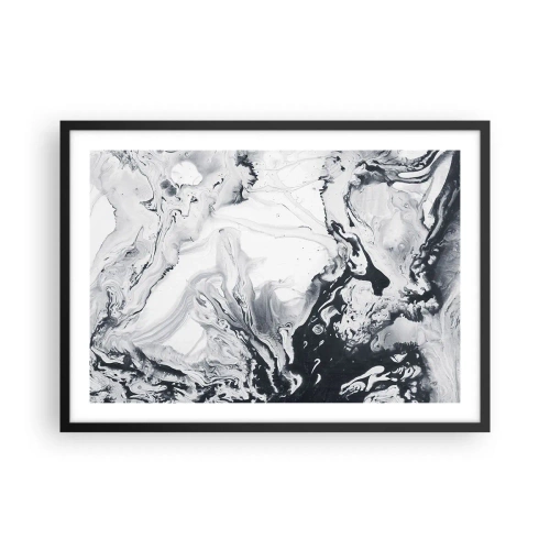 Poster in einem schwarzem Rahmen - Monochromes abstraktes Muster mit Marmoreffekt - 70x50cm - Das Innere der Erde - Moderne Wanddekoration für Wohnzimmer und Schlafzimmer ARTTOR