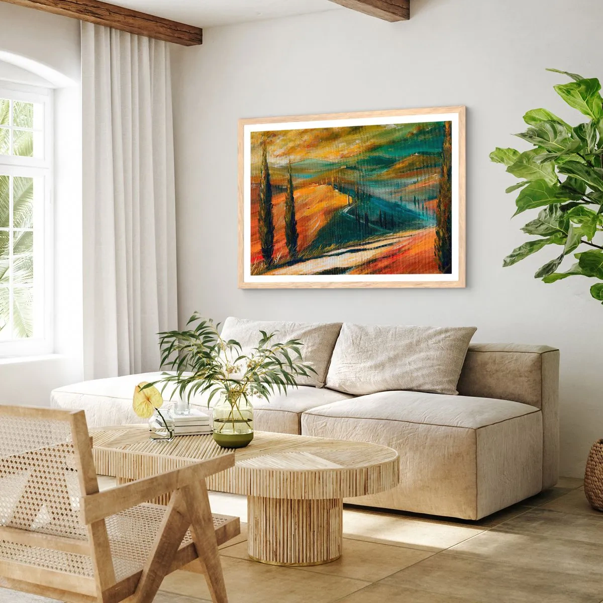 Poster in einem Rahmen aus heller Eiche - Toskanische Landschaft - 50x40 cm