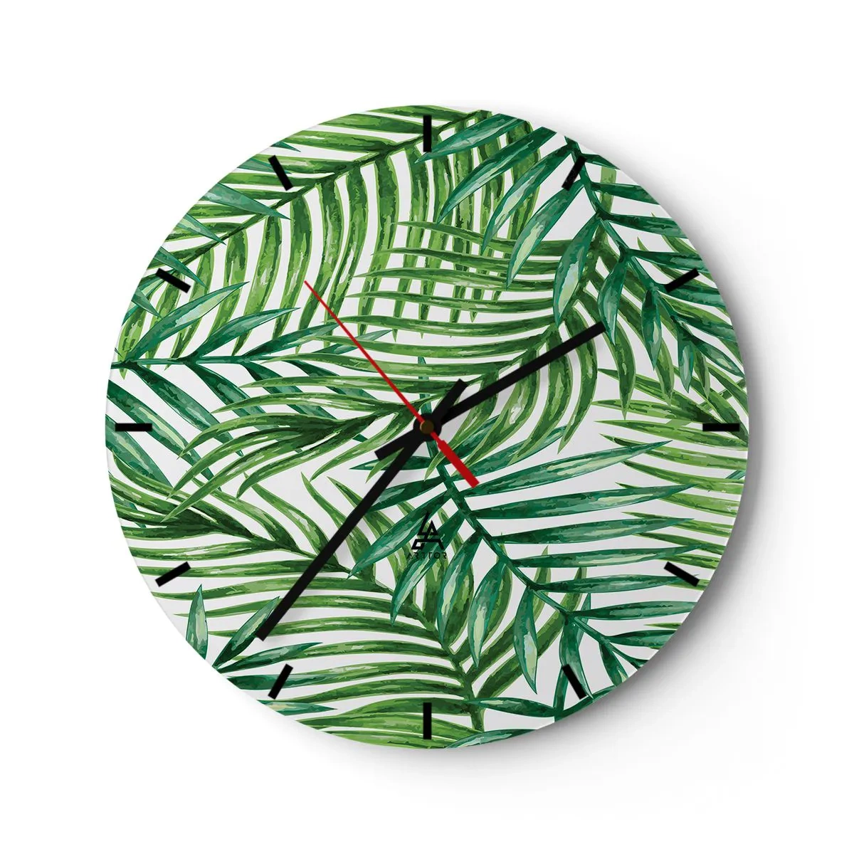 Wanduhr - Glasuhr - Grüne Palmblätter in dichter Anordnung - 30x30cm - Unter dem grünen Baldachin - Moderne Wanddekoration für Wohnzimmer, Küche und Schlafzimmer ARTTOR