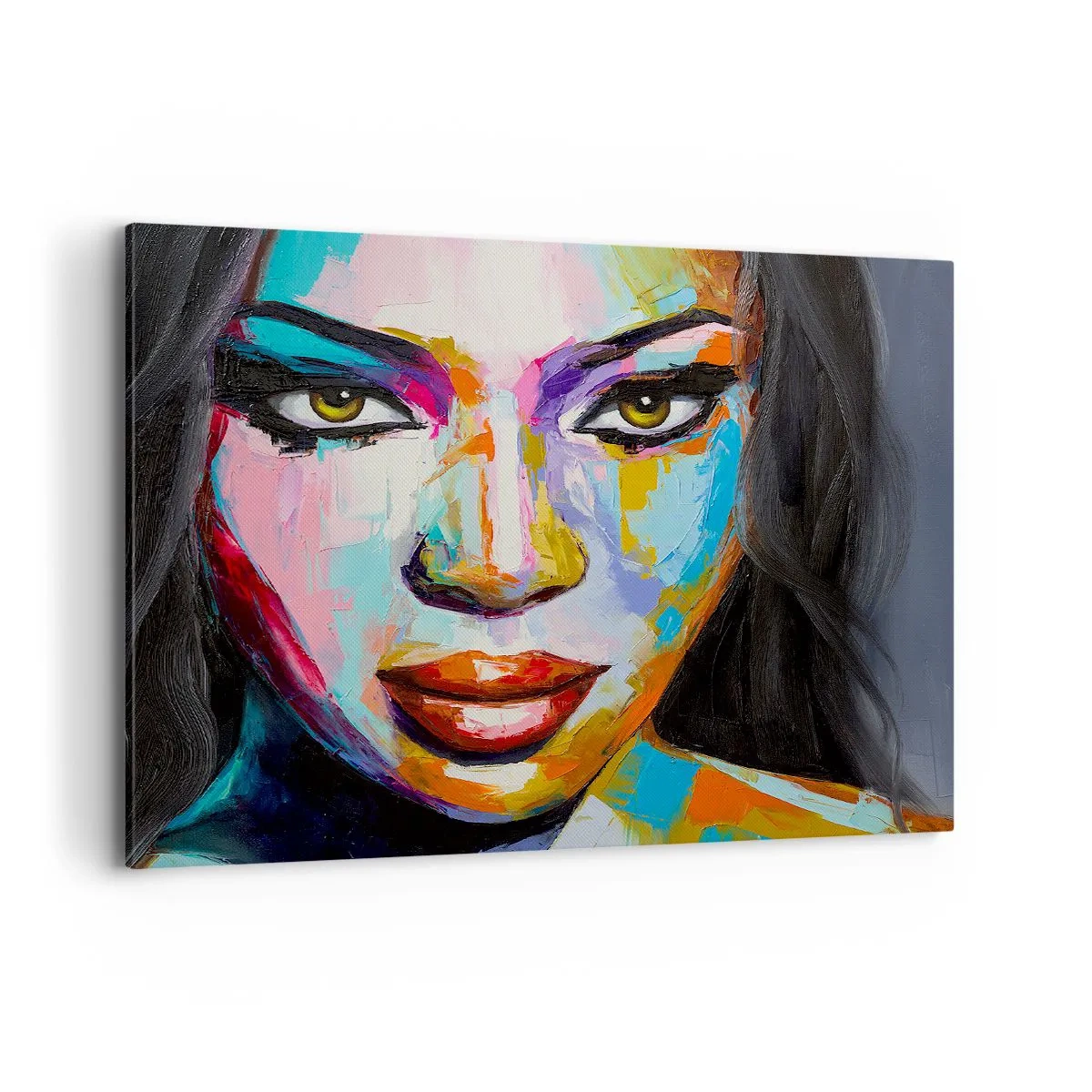 Bild auf Leinwand - Leinwandbild - Ein farbenfrohes Porträt einer Frau mit intensivem Blick - 100x70cm - Es ist unmöglich die Augen abzuwenden - Moderne Wanddekoration für Wohnzimmer und Schlafzimmer ARTTOR