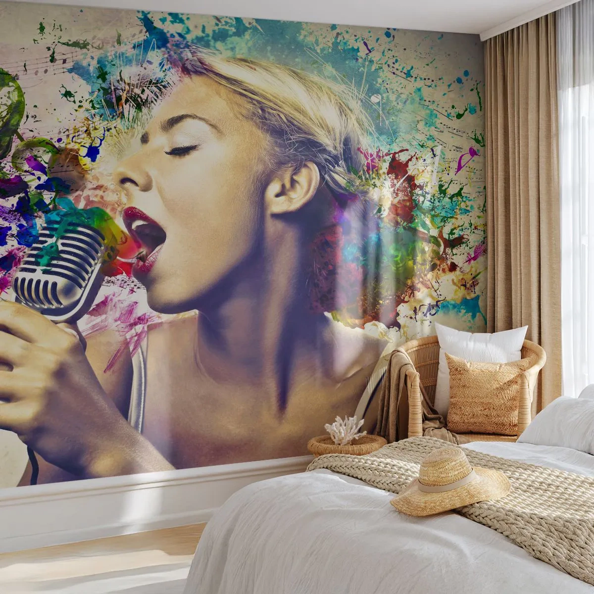 Fototapete Premium Canvas - Malen Sie die Welt mit Ihrer Stimme - Frau, Musik, 3D - 250x175 cm