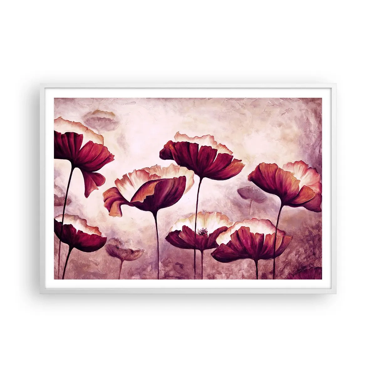 Poster in einem weißen Rahmen - Rotes und weißes Blütenblatt - 100x70 cm