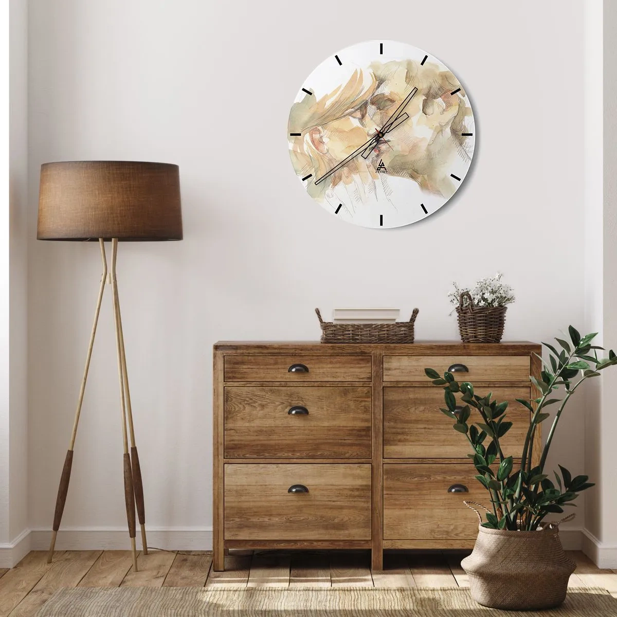 Wanduhr - Glasuhr - Ein pastellfarbenes Aquarellporträt eines sich küssenden Paares - 30x30cm - Hälfte gefunden? - Moderne Wanddekoration für Wohnzimmer, Küche und Schlafzimmer ARTTOR