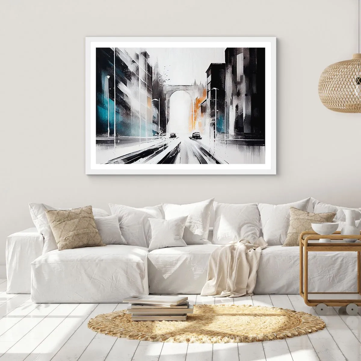 Poster in einem weißen Rahmen - Stadtstudie: Architektur und Bewegung - 100x70 cm