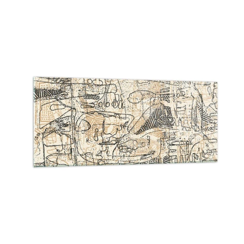Glasbild - Bild auf glas - Abstrakte Muster und Linien auf beigem Hintergrund - 120x50cm - Es wartet darauf, entschlüsselt zu werden - Moderne Wanddekoration für Wohnzimmer und Schlafzimmer ARTTOR