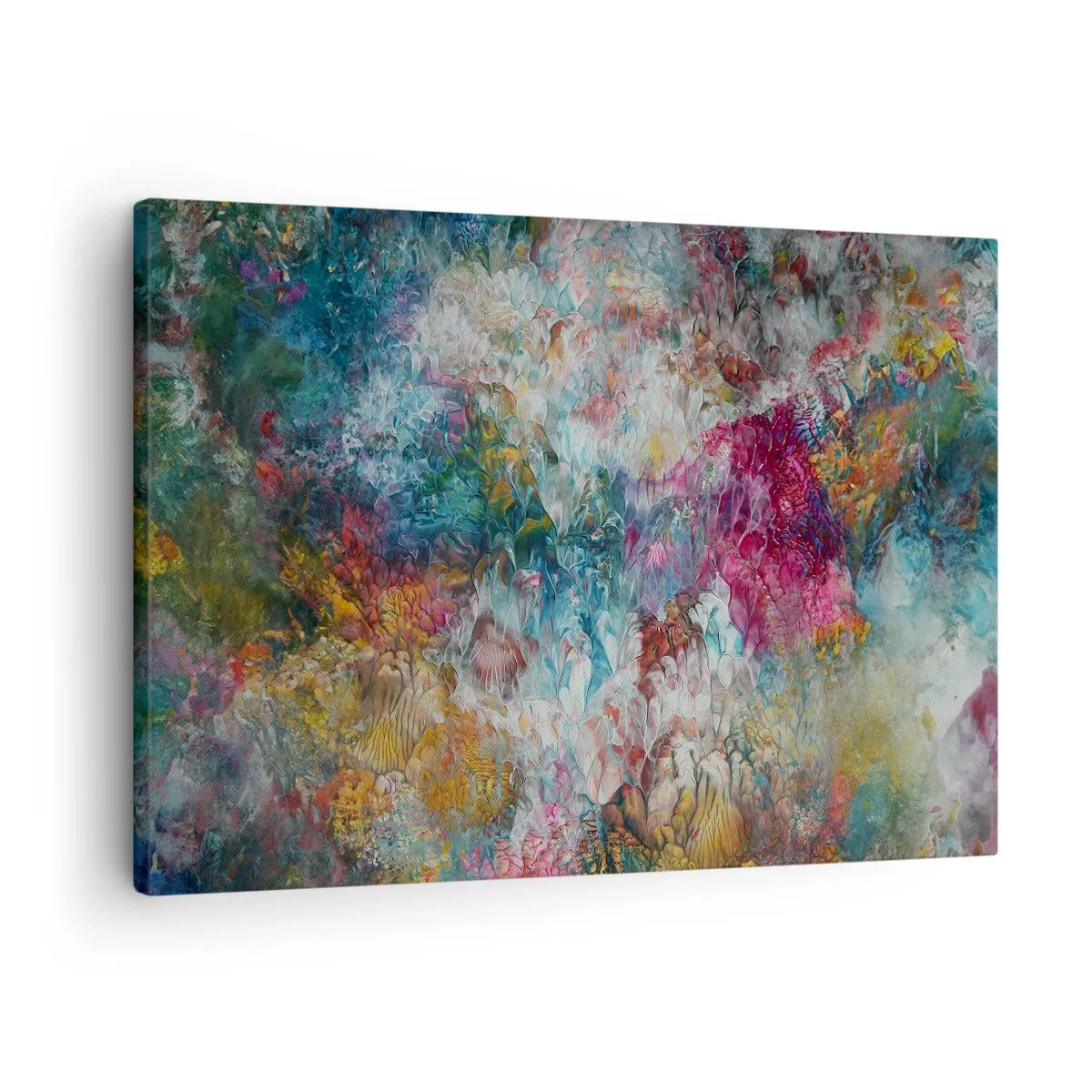 Bild auf Leinwand - Leinwandbild - Eine farbenfrohe Abstraktion, die an blühende Blumen erinnert - 70x50cm - In voller Blüte - Moderne Wanddekoration für Wohnzimmer und Schlafzimmer ARTTOR