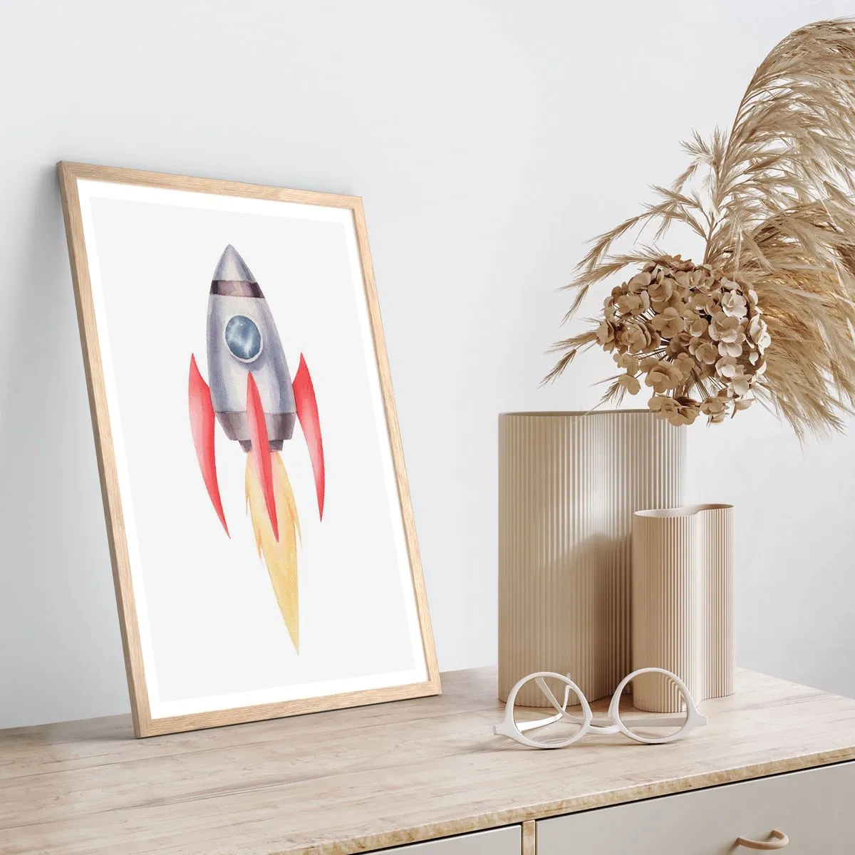 Poster in einem Rahmen aus heller Eiche - Höher, schneller, weiter - 70x100 cm