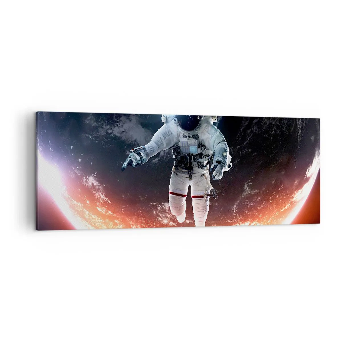 Bild auf Leinwand - Leinwandbild - Ein Astronaut schwebt über einer sonnenbeschienenen Erde - 140x50cm - Kann ich noch eine Weile bleiben? - Moderne Wanddekoration für Wohnzimmer und Schlafzimmer ARTTOR