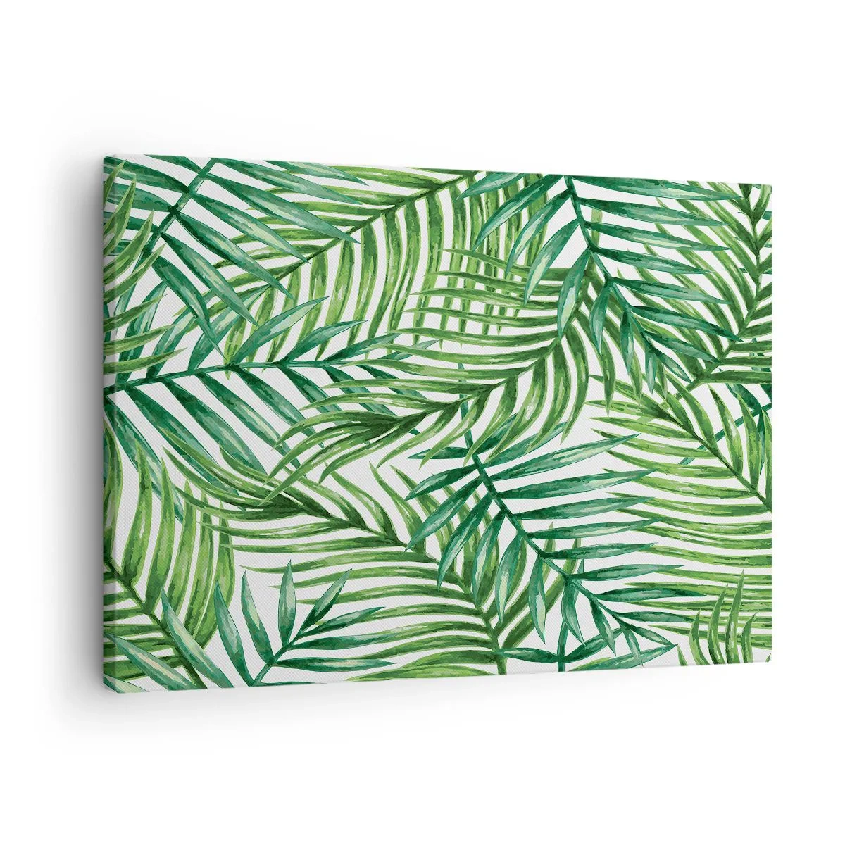 Bild auf Leinwand - Leinwandbild - Grüne tropische Palmblätter auf hellem Hintergrund - 70x50cm - Unter dem grünen Baldachin - Moderne Wanddekoration für Wohnzimmer und Schlafzimmer ARTTOR